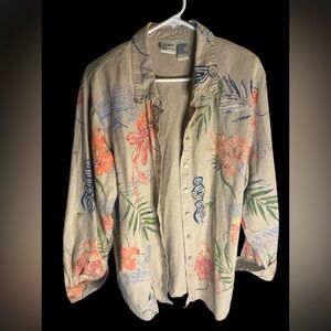 Koret City of Blues Linen/Rayon Beige Peach Green Floral Shacket Sz 18W #2959596